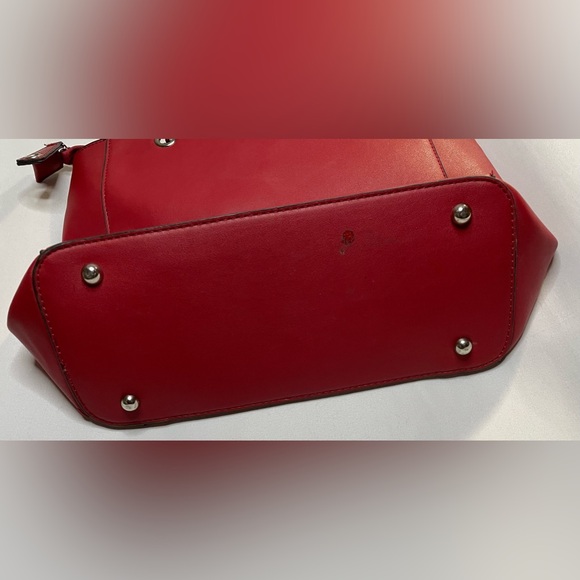 Retro Adrienne Vittadini Red Purse Bag Double Silver Chain Straps Zipper Y2K - Picture 6 of 9